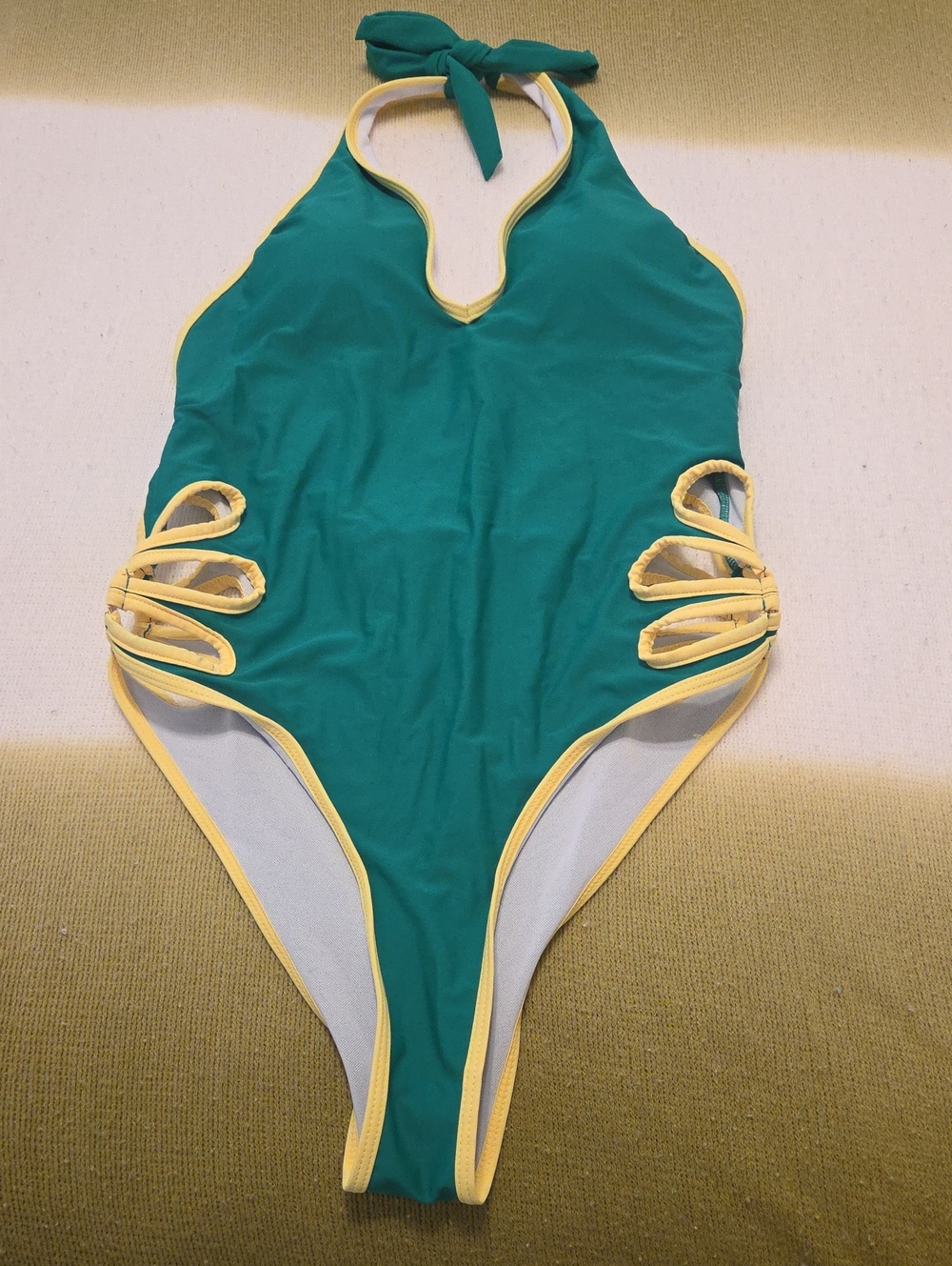Green & Yellow Trim Girls' One-Piece Swimsuit